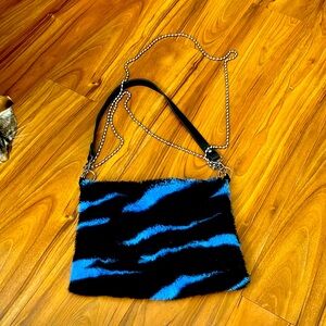 Blue and black shoulder purse